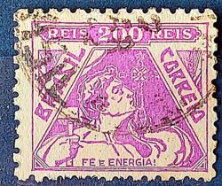 Selo Regular Cod RHM 301 Vovo Fe e Energia 200 Reis Filigrana N Religiao 1936 Circulado 4