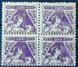 Selo Regular Cod RHM 301 Vovo Fe e Energia 200 Reis Filigrana N Religiao 1936 Quadra