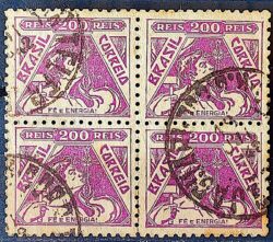 Selo Regular Cod RHM 301 Vovo Fe e Energia 200 Reis Filigrana N Religiao 1936 Quadra Circulado 1