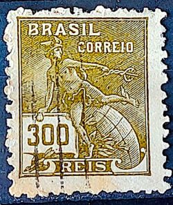 Selo Regular  RHM 302 Vovo Mercurio e Globo 300 Reis Filigrana N 1936 Circulado 1