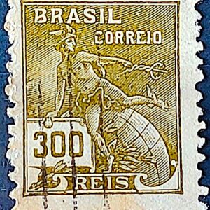 Selo Regular Cod RHM 302 Vovo Mercurio e Globo 300 Reis Filigrana N 1936 Circulado 1