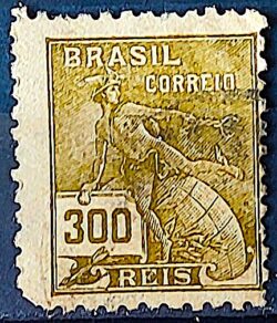 Selo Regular  RHM 302 Vovo Mercurio e Globo 300 Reis Filigrana N 1936 Circulado 10