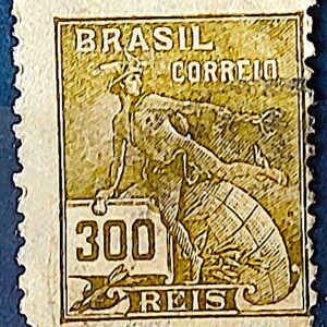 Selo Regular Cod RHM 302 Vovo Mercurio e Globo 300 Reis Filigrana N 1936 Circulado 10