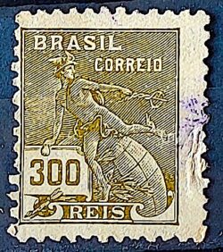 Selo Regular  RHM 302 Vovo Mercurio e Globo 300 Reis Filigrana N 1936 Circulado 11