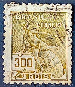 Selo Regular  RHM 302 Vovo Mercurio e Globo 300 Reis Filigrana N 1936 Circulado 12