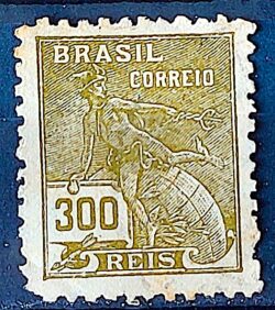 Selo Regular  RHM 302 Vovo Mercurio e Globo 300 Reis Filigrana N 1936 Circulado 2