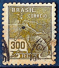 Selo Regular  RHM 302 Vovo Mercurio e Globo 300 Reis Filigrana N 1936 Circulado 3