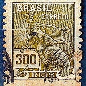 Selo Regular Cod RHM 302 Vovo Mercurio e Globo 300 Reis Filigrana N 1936 Circulado 3