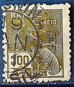 Selo Regular  RHM 302 Vovo Mercurio e Globo 300 Reis Filigrana N 1936 Circulado 7