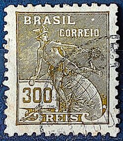 Selo Regular  RHM 302 Vovo Mercurio e Globo 300 Reis Filigrana N 1936 Circulado 8