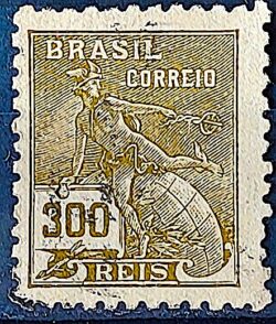 Selo Regular  RHM 302 Vovo Mercurio e Globo 300 Reis Filigrana N 1936 Circulado 9