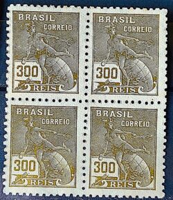 Selo Regular  RHM 302 Vovo Mercurio e Globo 300 Reis Filigrana N 1936 Quadra