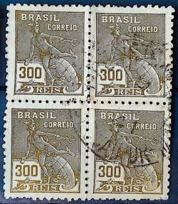 Selo Regular  RHM 302 Vovo Mercurio e Globo 300 Reis Filigrana N 1936 Quadra Circulado 1