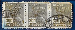 Selo Regular  RHM 302 Vovo Mercurio e Globo 300 Reis Filigrana N 1936 Terno Circulado 2