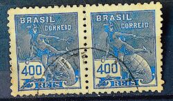 Selo Regular  RHM 303 Vovo Mercurio e Globo 400 Reis Filigrana N 1936 Par Circulado 2