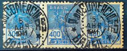 Selo Regular  RHM 303 Vovo Mercurio e Globo 400 Reis Filigrana N 1936 Terno Circulado 3