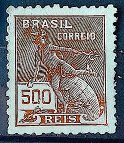 Selo Regular Cod RHM 304 Vovo Mercurio e Globo 500 Reis Filigrana N 1936
