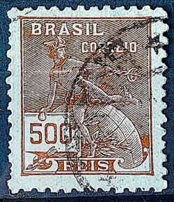 Selo Regular  RHM 304 Vovo Mercurio e Globo 500 Reis Filigrana N 1936 Circulado 10