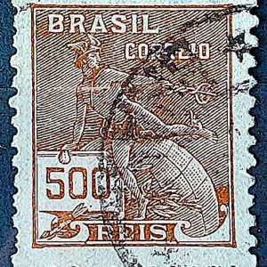 Selo Regular Cod RHM 304 Vovo Mercurio e Globo 500 Reis Filigrana N 1936 Circulado 10