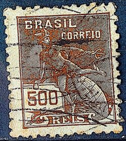 Selo Regular  RHM 304 Vovo Mercurio e Globo 500 Reis Filigrana N 1936 Circulado 11