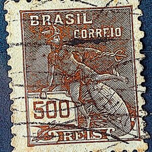 Selo Regular Cod RHM 304 Vovo Mercurio e Globo 500 Reis Filigrana N 1936 Circulado 11