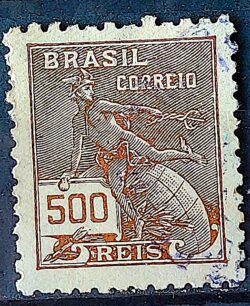 Selo Regular  RHM 304 Vovo Mercurio e Globo 500 Reis Filigrana N 1936 Circulado 12