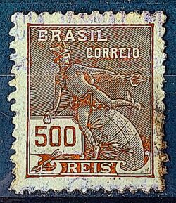 Selo Regular  RHM 304 Vovo Mercurio e Globo 500 Reis Filigrana N 1936 Circulado 2