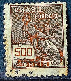 Selo Regular  RHM 304 Vovo Mercurio e Globo 500 Reis Filigrana N 1936 Circulado 3
