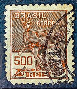 Selo Regular  RHM 304 Vovo Mercurio e Globo 500 Reis Filigrana N 1936 Circulado 4