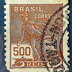 Selo Regular Cod RHM 304 Vovo Mercurio e Globo 500 Reis Filigrana N 1936 Circulado 4