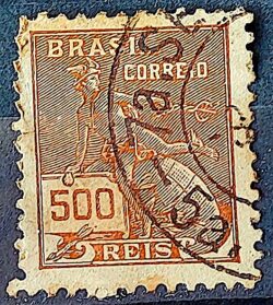 Selo Regular  RHM 304 Vovo Mercurio e Globo 500 Reis Filigrana N 1936 Circulado 6