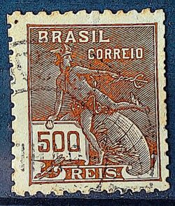 Selo Regular  RHM 304 Vovo Mercurio e Globo 500 Reis Filigrana N 1936 Circulado 7