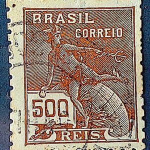 Selo Regular Cod RHM 304 Vovo Mercurio e Globo 500 Reis Filigrana N 1936 Circulado 7