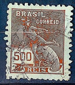 Selo Regular  RHM 304 Vovo Mercurio e Globo 500 Reis Filigrana N 1936 Circulado 9