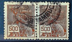 Selo Regular Cod RHM 304 Vovo Mercurio e Globo 500 Reis Filigrana N 1936 Par Circulado 1