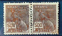 Selo Regular Cod RHM 304 Vovo Mercurio e Globo 500 Reis Filigrana N 1936 Par Circulado 2