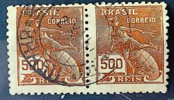 Selo Regular Cod RHM 304 Vovo Mercurio e Globo 500 Reis Filigrana N 1936 Par Circulado 3