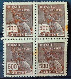 Selo Regular Cod RHM 304 Vovo Mercurio e Globo 500 Reis Filigrana N 1936 Quadra