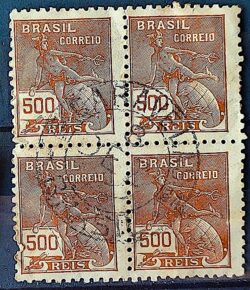 Selo Regular Cod RHM 304 Vovo Mercurio e Globo 500 Reis Filigrana N 1936 Quadra Circulado 1