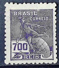 Selo Regular Cod RHM 306 Vovo Mercurio e Globo 700 Reis Filigrana N 1936