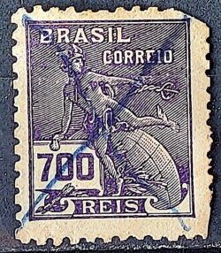 Selo Regular Cod RHM 306 Vovo Mercurio e Globo 700 Reis Filigrana N 1936 Circulado 1