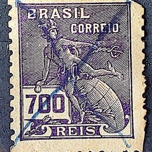 Selo Regular Cod RHM 306 Vovo Mercurio e Globo 700 Reis Filigrana N 1936 Circulado 1