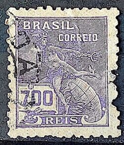 Selo Regular Cod RHM 306 Vovo Mercurio e Globo 700 Reis Filigrana N 1936 Circulado 10