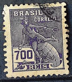 Selo Regular Cod RHM 306 Vovo Mercurio e Globo 700 Reis Filigrana N 1936 Circulado 12