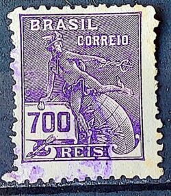 Selo Regular Cod RHM 306 Vovo Mercurio e Globo 700 Reis Filigrana N 1936 Circulado 14