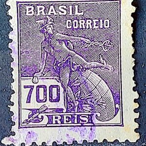 Selo Regular Cod RHM 306 Vovo Mercurio e Globo 700 Reis Filigrana N 1936 Circulado 14