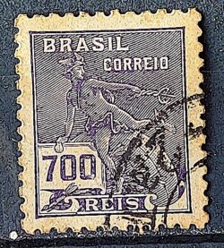 Selo Regular Cod RHM 306 Vovo Mercurio e Globo 700 Reis Filigrana N 1936 Circulado 4