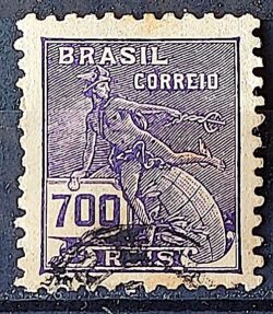 Selo Regular Cod RHM 306 Vovo Mercurio e Globo 700 Reis Filigrana N 1936 Circulado 7