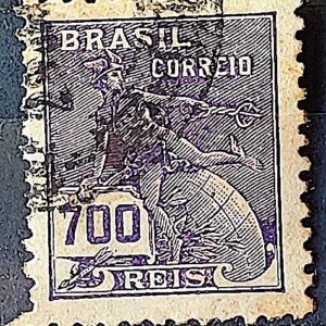 Selo Regular Cod RHM 306 Vovo Mercurio e Globo 700 Reis Filigrana N 1936 Circulado 9