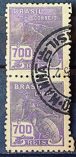 Selo Regular Cod RHM 306 Vovo Mercurio e Globo 700 Reis Filigrana N 1936 Par Circulado 1